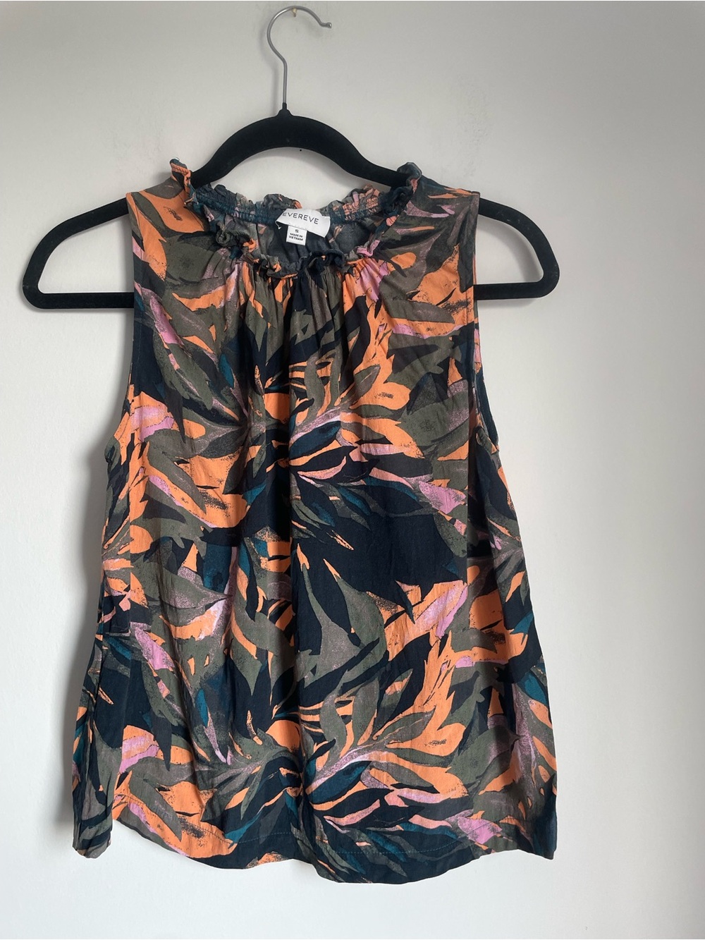 Evereve High Neck Ruffle Tropical Pattern Tank Top